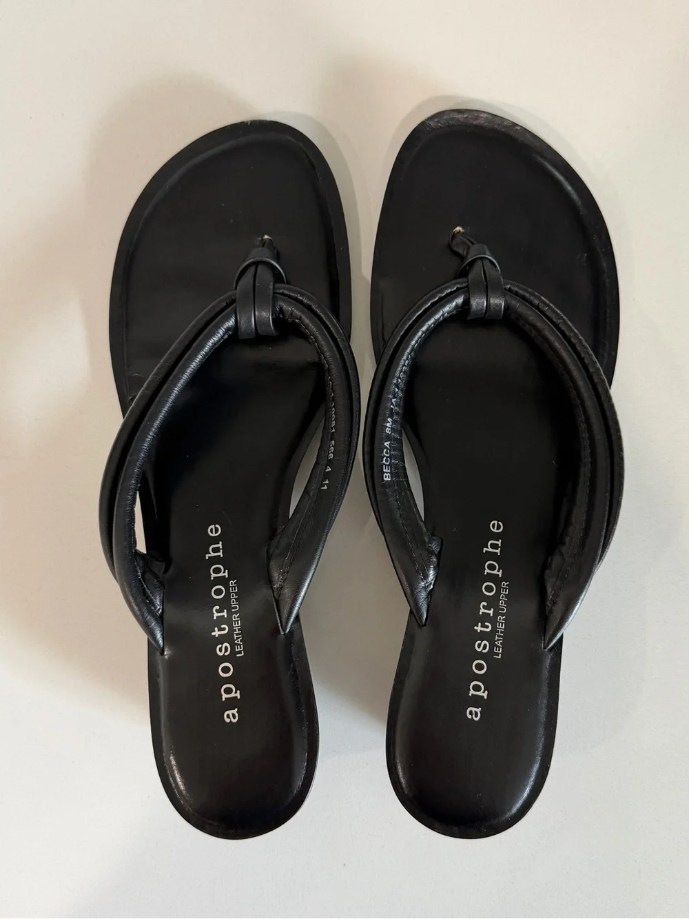 Apostrophe leather thong heel wedge sandal black